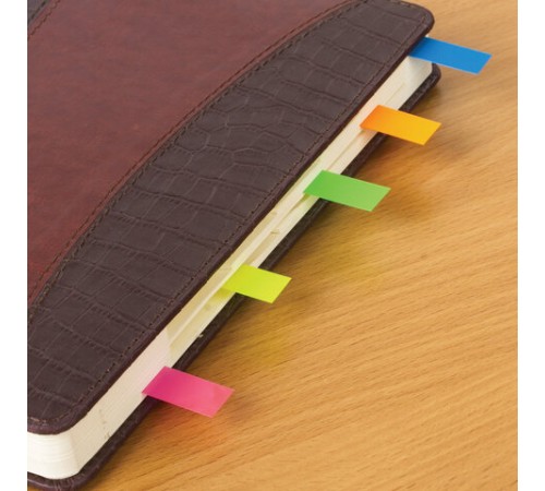 Закладки клейкие неоновые ЮНЛАНДИЯ, 45х12 мм, 100 штук (5 цветов х 20 листов), на пластиковом основании, 111354