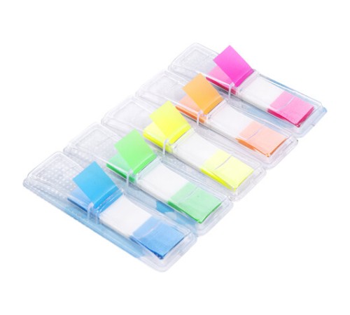 Закладки клейкие неоновые BRAUBERG, 45х12 мм, 125 штук (5 цветов х 25 листов), в пластиковых диспенсерах, 111356