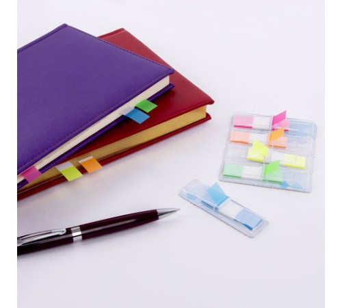 Закладки клейкие неоновые BRAUBERG, 45х12 мм, 125 штук (5 цветов х 25 листов), в пластиковых диспенсерах, 111356