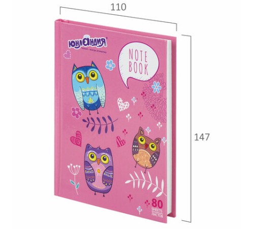 Блокнот МАЛЫЙ ФОРМАТ 110х147 мм, А6, 80 л., твердый, клетка, ЮНЛАНДИЯ, 