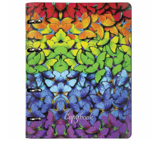 Тетрадь на кольцах А5 (180х220 мм), 80 листов, под кожу, клетка, тиснение фольгой, BRAUBERG VISTA, Butterflies,112128