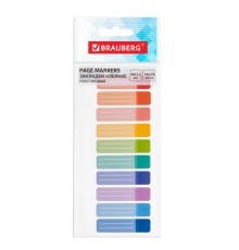 Закладки клейкие BRAUBERG, 44х12 мм, 100 штук (10 цветов х 10 листов), на пластиковой линейке 15 см, 112428