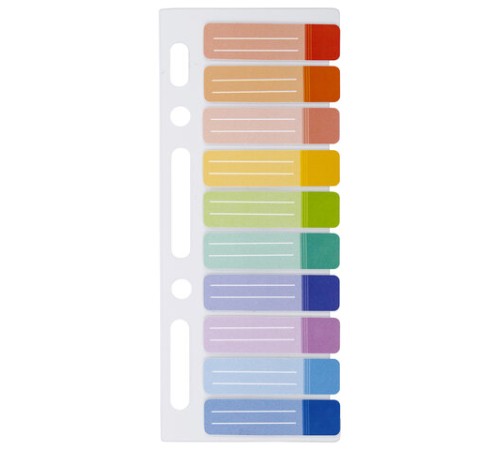 Закладки клейкие BRAUBERG, 44х12 мм, 100 штук (10 цветов х 10 листов), на пластиковой линейке 15 см, 112428