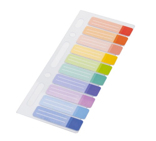 Закладки клейкие BRAUBERG, 44х12 мм, 100 штук (10 цветов х 10 листов), на пластиковой линейке 15 см, 112428