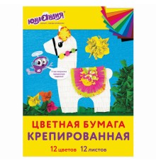Набор крепированной бумаги, А4, 12 листов, 12 цветов, в папке с европодвесом, ЮНЛАНДИЯ, 112558