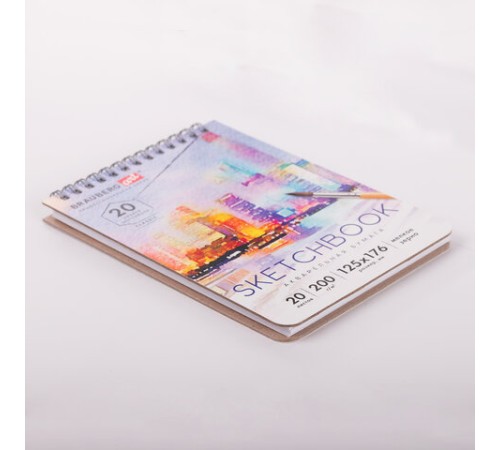 Скетчбук, акварельная бумага 200 г/м2, 125х176 мм, 20 л., гребень, твердая обложка, BRAUBERG ART, 112976