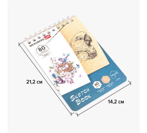 Скетчбук, белая бумага 120 г/м2 + крафт 80 г/м2 142х212 мм, 60 + 20 л., гребень, BRAUBERG ART DEBUT, 112981