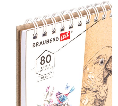 Скетчбук, белая бумага 120 г/м2 + крафт 80 г/м2 142х212 мм, 60 + 20 л., гребень, BRAUBERG ART DEBUT, 112981