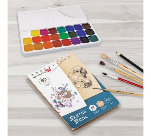 Скетчбук, белая бумага 120 г/м2 + крафт 80 г/м2 142х212 мм, 60 + 20 л., гребень, BRAUBERG ART DEBUT, 112981