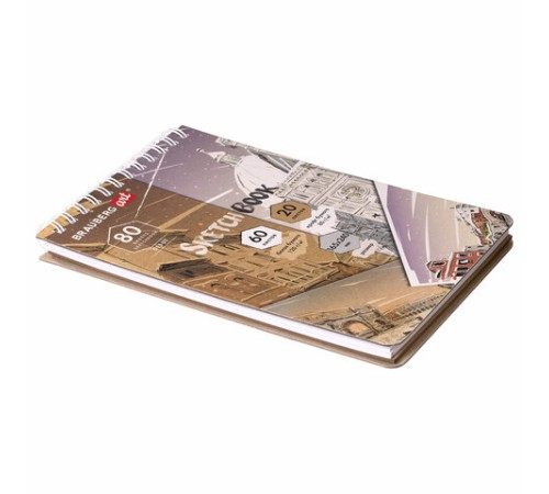 Скетчбук, белая бумага 120 г/м2 + крафт 80 г/м2 165х240 мм, 60 + 20 л., гребень, BRAUBERG ART DEBUT, 112982