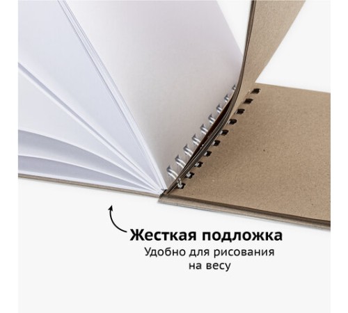 Скетчбук, белая бумага 120 г/м2 + крафт 80 г/м2 195х195 мм, 60 + 20 л., гребень, BRAUBERG ART DEBUT, 112983