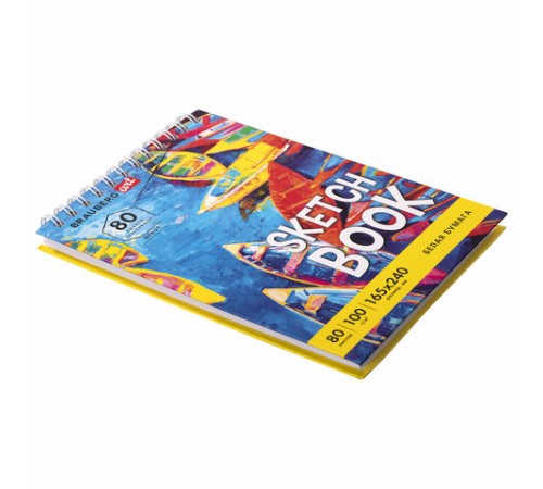 Скетчбук белая бумага 100 г/м2 165х240 мм, 80 л., гребень, твердая обложка, BRAUBERG ART DEBUT, 112985