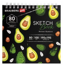 Скетчбук белая бумага 100 г/м2 195х195 мм, 80 л., гребень, твердая обложка, BRAUBERG ART DEBUT, 112986
