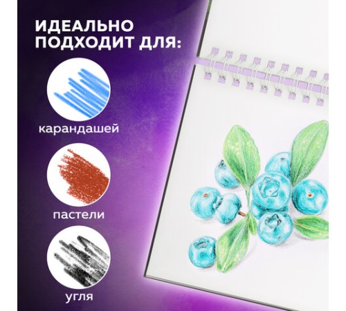 Скетчбук белая бумага 100 г/м2 195х195 мм, 80 л., гребень, твердая обложка, BRAUBERG ART DEBUT, 112986
