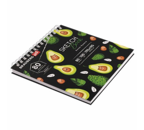 Скетчбук белая бумага 100 г/м2 195х195 мм, 80 л., гребень, твердая обложка, BRAUBERG ART DEBUT, 112986