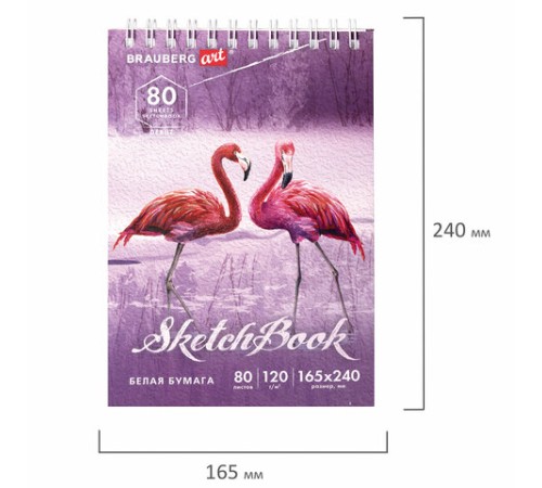 Скетчбук, белая бумага 120 г/м2 165х240 мм, 80 л., гребень, твердая обложка, BRAUBERG ART DEBUT, 112990