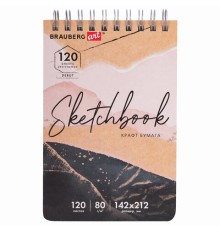 Скетчбук, крафт-бумага 80 г/м2, 142х212 мм, 120 л., гребень, твердая обложка, BRAUBERG ART DEBUT, 112998