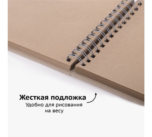 Скетчбук, крафт-бумага 80 г/м2, 195х195 мм, 120 л., гребень, твердая обложка, BRAUBERG ART DEBUT, 113000