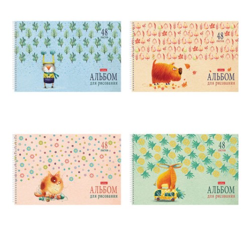 Альбом для рисования А4 48 л., спираль, обложка картон, HATBER, 205х290 мм, 