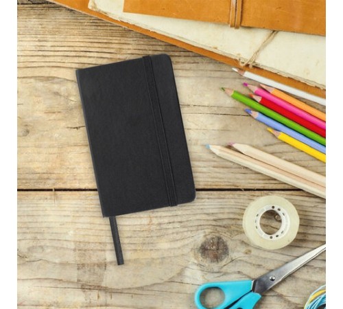 Скетчбук, белая бумага 140 г/м2 90х140 мм, 80 л., КОЖЗАМ, резинка, BRAUBERG ART CLASSIC, черный, 113180