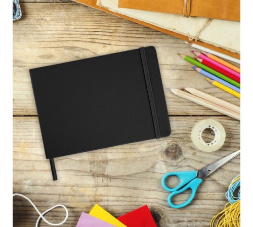 Скетчбук, белая бумага 140 г/м2 210х148 мм, 80 л., КОЖЗАМ, резинка, BRAUBERG ART CLASSIC, черный, 113182