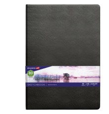 Скетчбук, белая бумага 140 г/м2 210х297 мм, 80 л., КОЖЗАМ, резинка, BRAUBERG ART CLASSIC, черный, 113184
