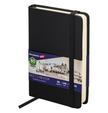 Скетчбук, слоновая кость 140 г/м2 90х140 мм, 80 л., КОЖЗАМ, резинка, BRAUBERG ART CLASSIC, черный, 113188