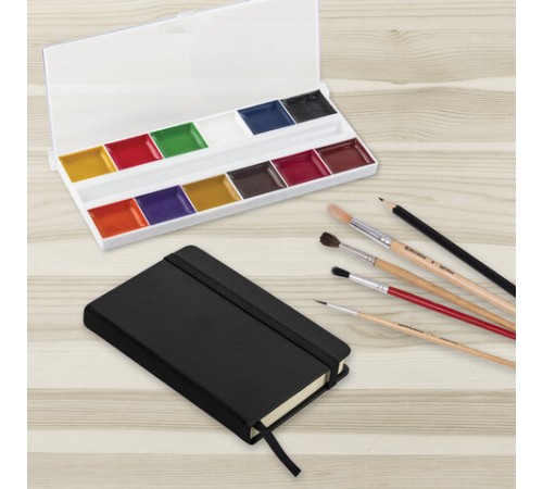 Скетчбук, слоновая кость 140 г/м2 90х140 мм, 80 л., КОЖЗАМ, резинка, BRAUBERG ART CLASSIC, черный, 113188