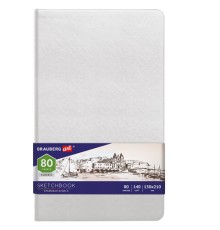 Скетчбук, слоновая кость 140 г/м2 130х210 мм, 80 л., КОЖЗАМ, резинка, BRAUBERG ART CLASSIC, белый, 113192