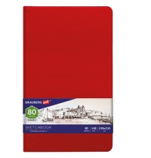 Скетчбук, слоновая кость 140 г/м2 130х210 мм, 80 л., КОЖЗАМ, резинка, BRAUBERG ART CLASSIC, красный, 113193