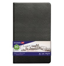 Скетчбук, слоновая кость 140 г/м2 130х210 мм, 80 л., КОЖЗАМ, резинка, BRAUBERG ART CLASSIC, черный, 113194