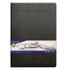 Скетчбук, слоновая кость 140 г/м2 210х297 мм, 80 л., КОЖЗАМ, резинка, BRAUBERG ART CLASSIC, черный, 113200