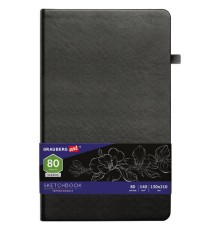 Скетчбук, черная бумага 140 г/м2, 130х210 мм, 80 л., КОЖЗАМ, резинка, карман, BRAUBERG ART CLASSIC, черный, 113203
