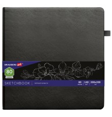 Скетчбук, черная бумага 140 г/м2, 200х200 мм, 80 л., КОЖЗАМ, резинка, карман, BRAUBERG ART CLASSIC, черный, 113204