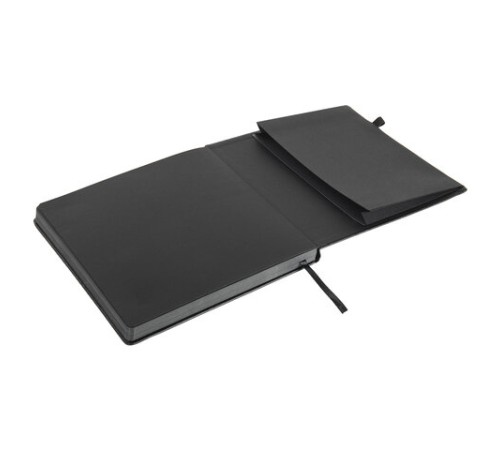 Скетчбук, черная бумага 140 г/м2, 200х200 мм, 80 л., КОЖЗАМ, резинка, карман, BRAUBERG ART CLASSIC, черный, 113204