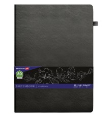 Скетчбук, черная бумага 140 г/м2, 210х297 мм, 80 л., КОЖЗАМ, резинка, карман, BRAUBERG ART CLASSIC, черный, 113206