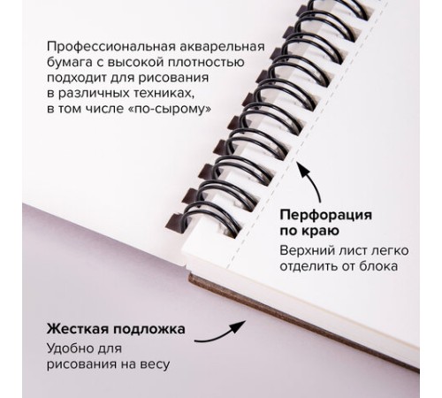 Альбом для акварели, бумага 300 г/м2, 190х270 мм, среднее зерно, 16 листов, гребень, BRAUBERG ART 