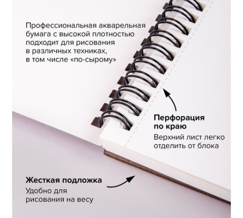 Альбом для акварели, бумага 230 г/м2, 190х270 мм, среднее зерно, 20 листов, гребень, BRAUBERG ART PREMIERE, 113215