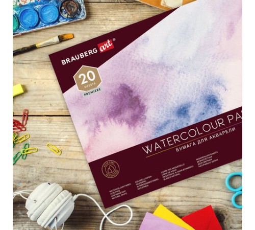 Альбом для акварели, бумага 300 г/м2, 270х390 мм, среднее зерно, 20 листов, склейка, BRAUBERG ART PREMIERE, 113223