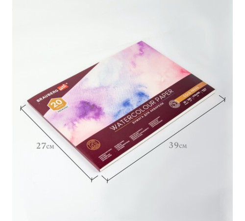 Альбом для акварели, бумага 300 г/м2, 270х390 мм, среднее зерно, 20 листов, склейка, BRAUBERG ART PREMIERE, 113223