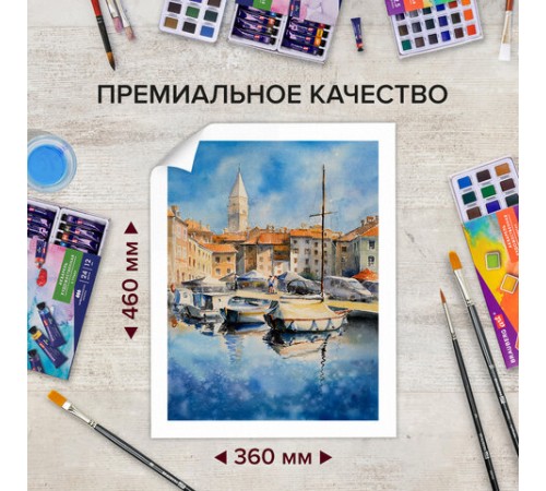 Бумага для акварели 300 г/м2 360x460 мм крупное зерно, 10 листов, BRAUBERG ART PREMIERE, 113229