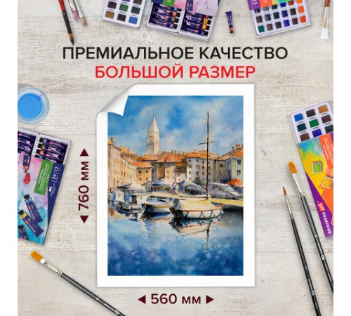 Бумага для акварели 300 г/м2 560x760 мм среднее зерно, 10 листов, BRAUBERG ART PREMIERE, 113238