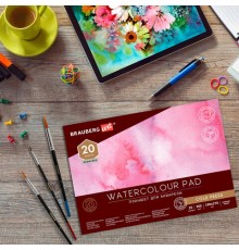 Планшет для акварели ХЛОПОК 100%, 300 г, 190х270 мм, склейка, 4 стороны, среднее зерно, 20 л., BRAUBERG ART PREMIERE, 113240 