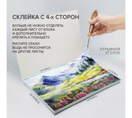 Папка для акварели/планшет, 300 г/м2, 270х390 мм, склейка, крупное зерно, 20 л., BRAUBERG ART PREMIERE, 113250