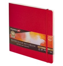 Скетчбук для акварели, 200 г/м2, 195х195 мм, среднее зерно, 20 л., сшивка, резинка, КРАСНЫЙ, BRAUBERG ART PREMIERE, 113258