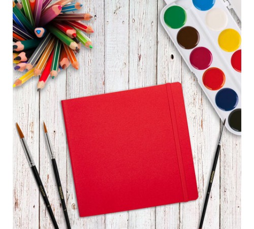 Скетчбук для акварели, 200 г/м2, 195х195 мм, среднее зерно, 20 л., сшивка, резинка, КРАСНЫЙ, BRAUBERG ART PREMIERE, 113258