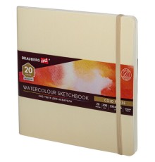 Скетчбук для акварели, 200 г/м2, 195х195 мм, среднее зерно, 20 л., сшивка, резинка, БЕЖЕВЫЙ, BRAUBERG ART PREMIERE, 113260