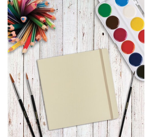 Скетчбук для акварели, 200 г/м2, 195х195 мм, среднее зерно, 20 л., сшивка, резинка, БЕЖЕВЫЙ, BRAUBERG ART PREMIERE, 113260