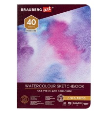 Скетчбук для акварели, 200 г/м2, 148х210 мм, среднее зерно, 40 л., книжный переплет, BRAUBERG ART PREMIERE, 113262