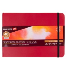 Скетчбук для акварели, 200 г/м2, 148х210 мм, среднее зерно, 40 л., КОЖЗАМ, резинка, BRAUBERG ART PREMIERE, 113265
